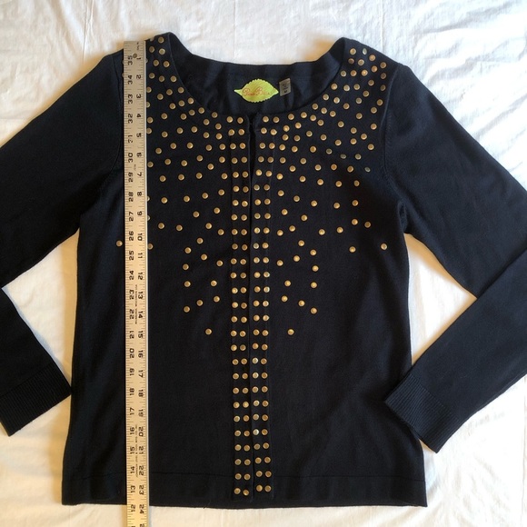 Prima Bella Elegant Black and Gold Studded Women's Fine Gage Sweater Size M - Picture 6 of 8